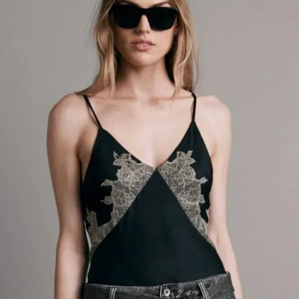 Rag & Bone Black & Cream Lace Cami Tank